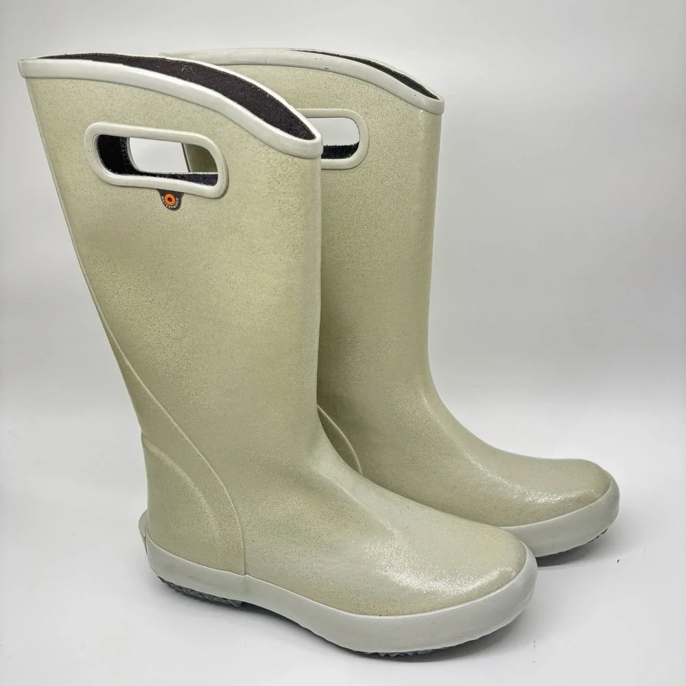 Bogs Rainboot Women's‎ 6 Glitter Silver Gray Waterproof Rain Boot Tall Slip On